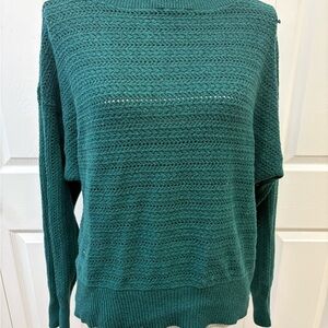 Denver Hayes Teal Open-Knit Crew Neck Sweater